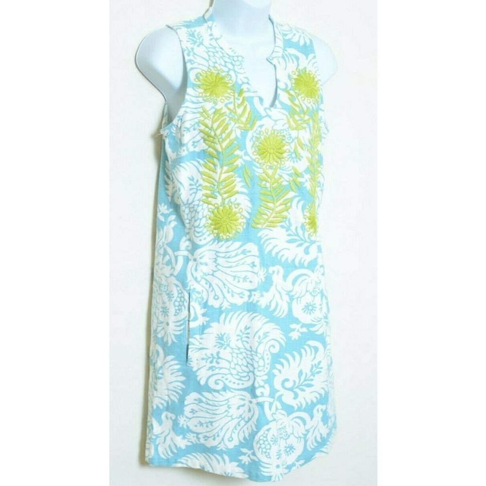 Ivy Jane Blue Green Sleeveless Embroidered Dress